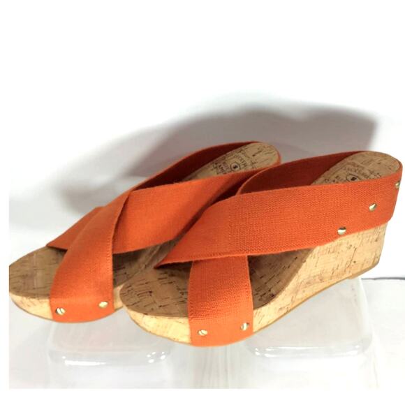 Lucky Brand Miller 2 Platform Wedge Cork Orange Tangerine Sandals Heels 9.5 M - Picture 3 of 10